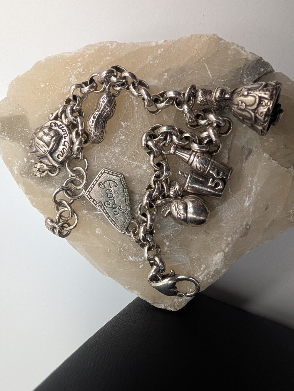 Brighton Peanut Georgia Themed Charm Bracelet Silver Tone Rolo Chain Cola Dress